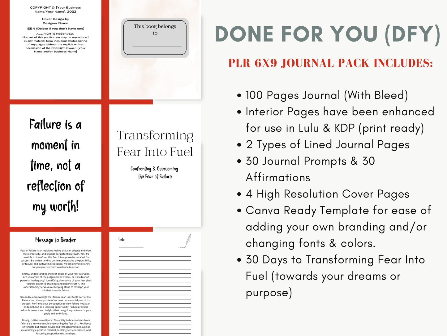 Transforming Fear Into Fuel: Confronting & Overcoming The Fear of Failure PLR DFY Journal Pack