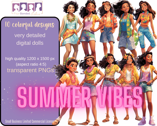 DIGITAL DOLLS CLIPART: SUMMER VIBES VOL 1 - Four Blended Sistas